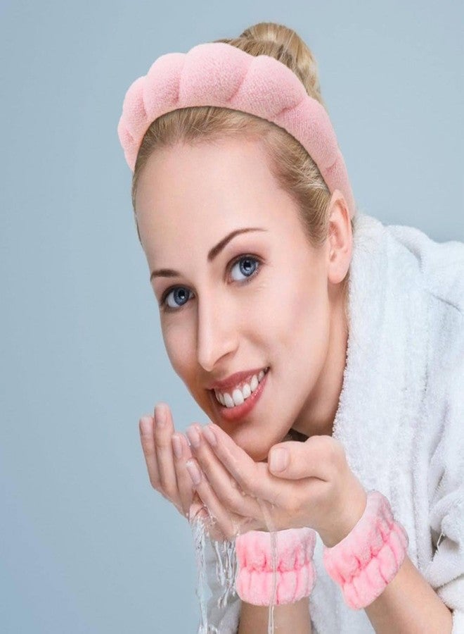 Smoni VRAJ Spa Headband for Washing Face Wristband Set Sponge Makeup Skincare Headband Terry Cloth Bubble Soft Get Ready Hairband for Women Girl Puffy Padded Headwear (Multicolour) - Image 5