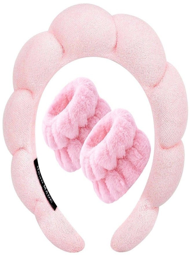 Smoni VRAJ Spa Headband for Washing Face Wristband Set Sponge Makeup Skincare Headband Terry Cloth Bubble Soft Get Ready Hairband for Women Girl Puffy Padded Headwear (Multicolour) - Image 1
