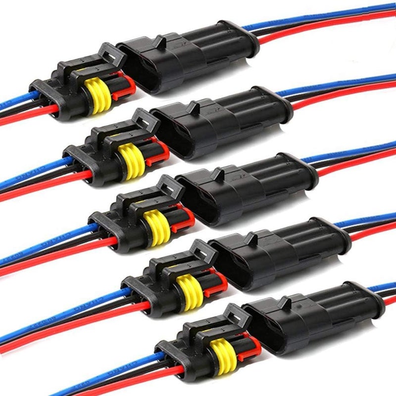 YETOR Way Car Waterproof Electrical Connector,16 AWG 3 pin Plug Auto Electrical Wire Connectors Marine for Car, Truck, Boat, and Other Wire Connections.(5 Pack)¡­ - Image 1