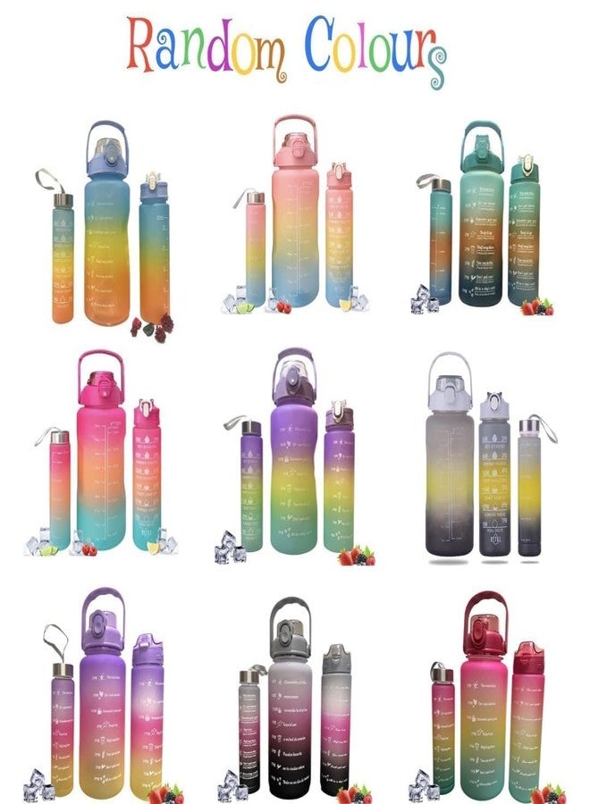 TORCHIT Set of 3 Water Bottle 2000ML, 900ML, 300ML with Motivational Time Marker, Leakproof Durable Sipper Water bottle for office, School, gym (ASSORTED COLOR, MULTICOLOR) - Image 2