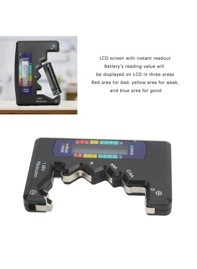 Professional Battery Capacity Tester - Digital LCD Display Analyzer for AA/AAA/C/D/9V & 1.5V Button Cells (Black) - Image 5