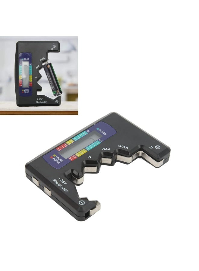Professional Battery Capacity Tester - Digital LCD Display Analyzer for AA/AAA/C/D/9V & 1.5V Button Cells (Black) - Image 2