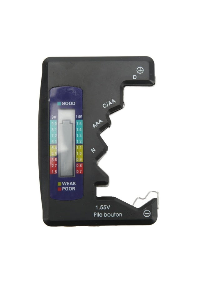 Professional Battery Capacity Tester - Digital LCD Display Analyzer for AA/AAA/C/D/9V & 1.5V Button Cells (Black) - Image 1