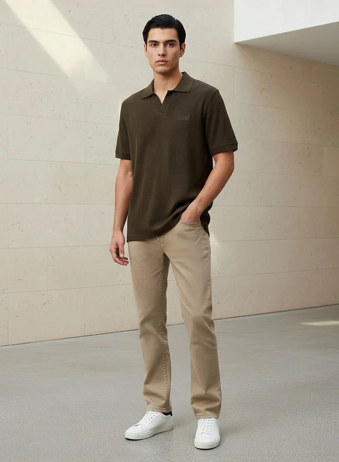 لي كوبر Lee Cooper Men Regular Fit Collared Neck Short Sleeve Ribbed Polo T shirt