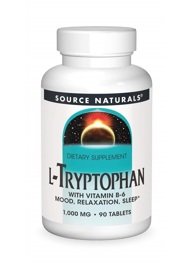 Source Naturals L-Tryptophan with Vitamin B-6 1000 mg Support Mood, Relaxation And Sleep - 90 Tablets - Image 1