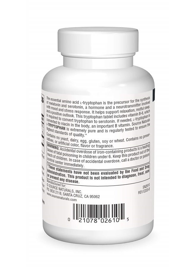 Source Naturals L-Tryptophan with Vitamin B-6 1000 mg Support Mood, Relaxation And Sleep - 90 Tablets - Image 2
