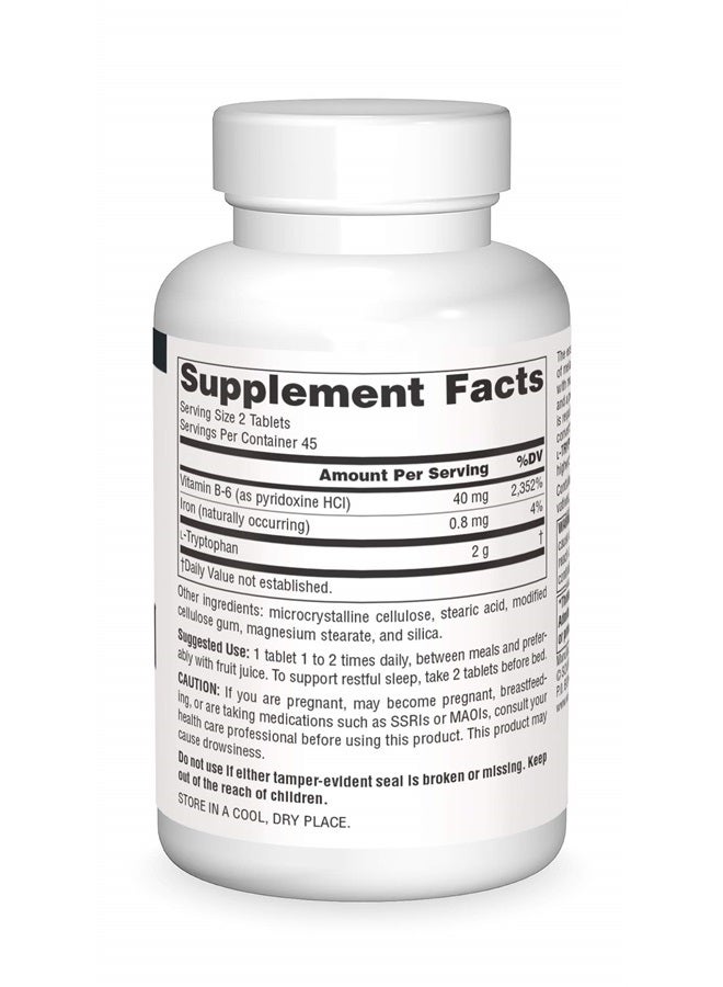 Source Naturals L-Tryptophan with Vitamin B-6 1000 mg Support Mood, Relaxation And Sleep - 90 Tablets - Image 3
