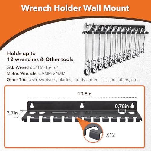 Pilida 4Pcs Wall Mount Tool Organizer Set,Include Screwdriver Organizer,9mm-24mm Wrench Holder,Pliers Holder,Hammer Rack,Galvanized Steel Hand Tool Storage for Workshop,Shed,Garage,Home - Image 2