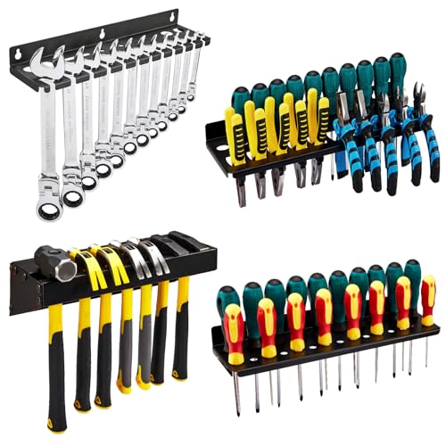 Pilida 4Pcs Wall Mount Tool Organizer Set,Include Screwdriver Organizer,9mm-24mm Wrench Holder,Pliers Holder,Hammer Rack,Galvanized Steel Hand Tool Storage for Workshop,Shed,Garage,Home - Image 1