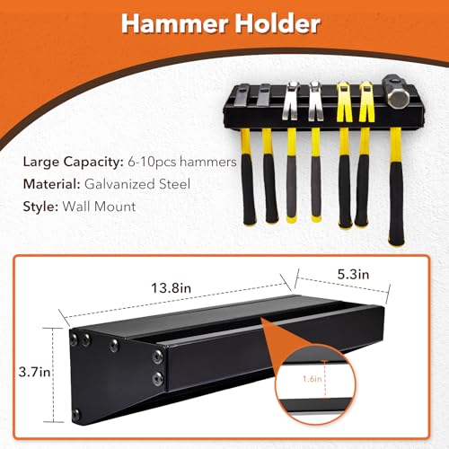 Pilida 4Pcs Wall Mount Tool Organizer Set,Include Screwdriver Organizer,9mm-24mm Wrench Holder,Pliers Holder,Hammer Rack,Galvanized Steel Hand Tool Storage for Workshop,Shed,Garage,Home - Image 5