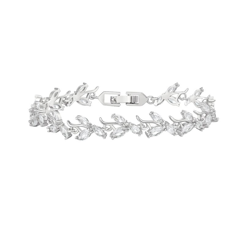 EVER FAITH Wedding Tennis Bracelet for Bride Bridesmaid, White Gold-Plated-Brass Marquise Cubic Zirconia Elegant Bridal Prom Lightweight Bracelets for Women - Image 1