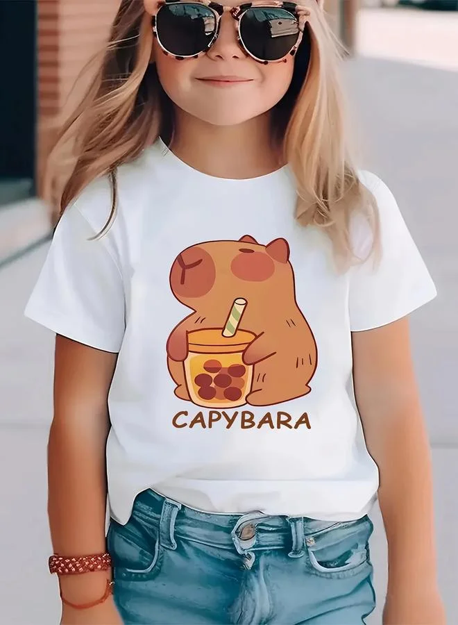 Take Two Take Two Girls White Cute Capybara Graphic T-Shirt