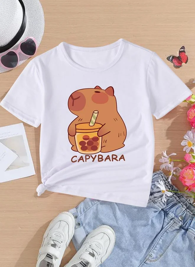 Take Two Take Two Girls White Cute Capybara Graphic T-Shirt
