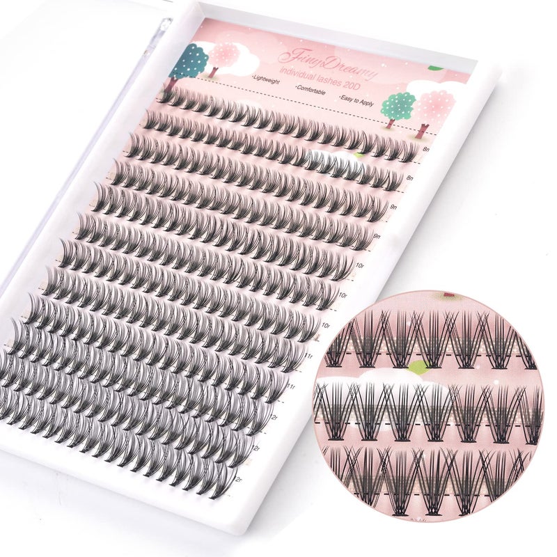 FinyDreamy 20D Lash Clusters, 240pcs Individual Lash Extensions 20D Volume Cluster Lashes, 8-12mm Mix Lengths C Curl 0.07mm Thickness eyelash Individual Cluster Lashes Apply Under your Lashes(8/9/10/11/12mm) - Image 1