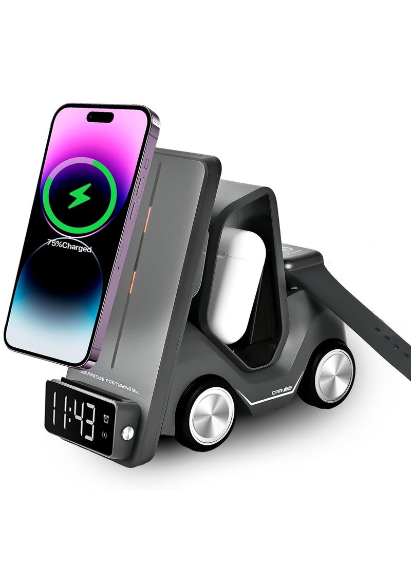 Generic - 5 in 1 Wireless Charger Stand With Alarm Clock Fast Charging Dock Station Forklift Wireless Charger - Image 1