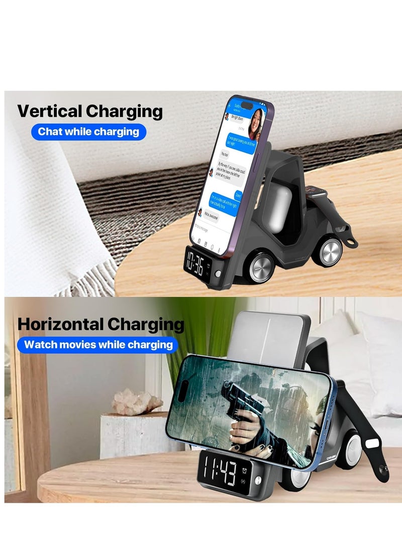 Generic - 5 in 1 Wireless Charger Stand With Alarm Clock Fast Charging Dock Station Forklift Wireless Charger - Image 1