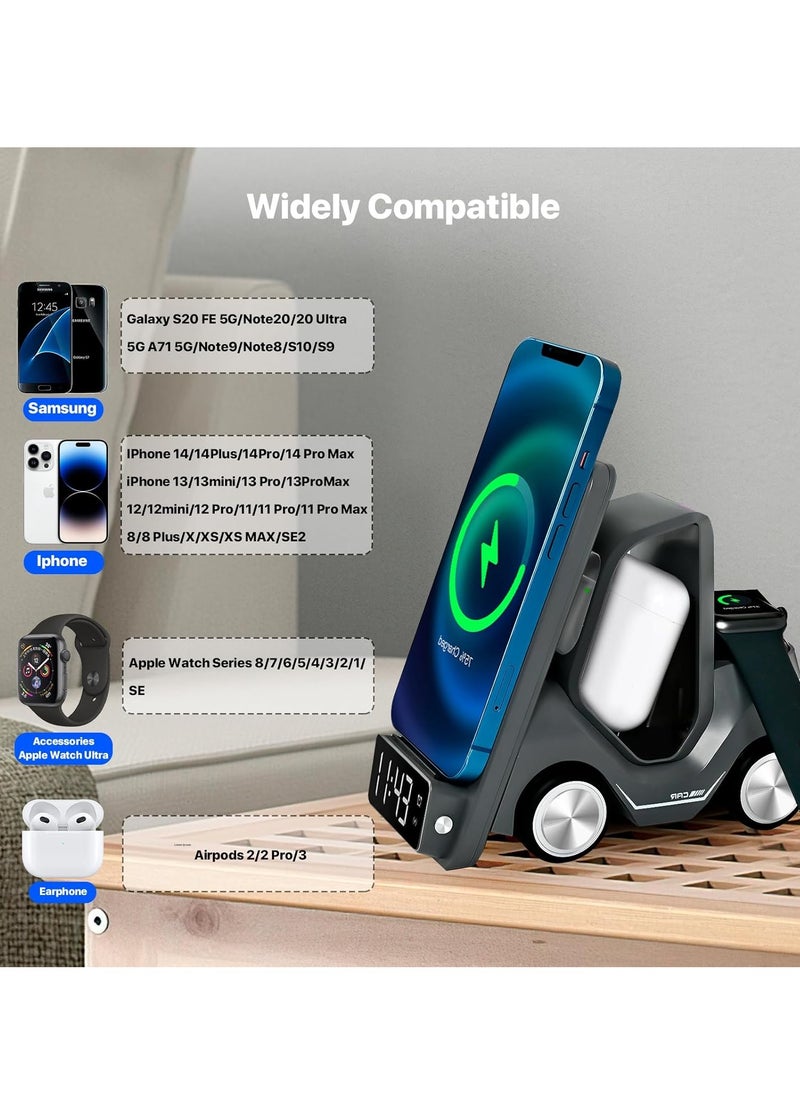 Generic - 5 in 1 Wireless Charger Stand With Alarm Clock Fast Charging Dock Station Forklift Wireless Charger - Image 1