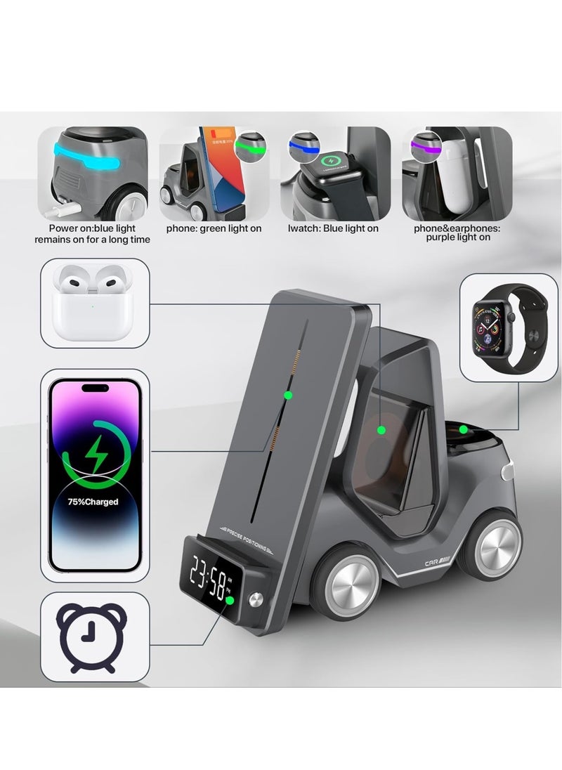 Generic - 5 in 1 Wireless Charger Stand With Alarm Clock Fast Charging Dock Station Forklift Wireless Charger - Image 1