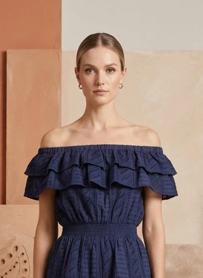 Alaya navy blue Women   Cotton Off Shoulder Midi -AL3748 for Women | Best Price UAE