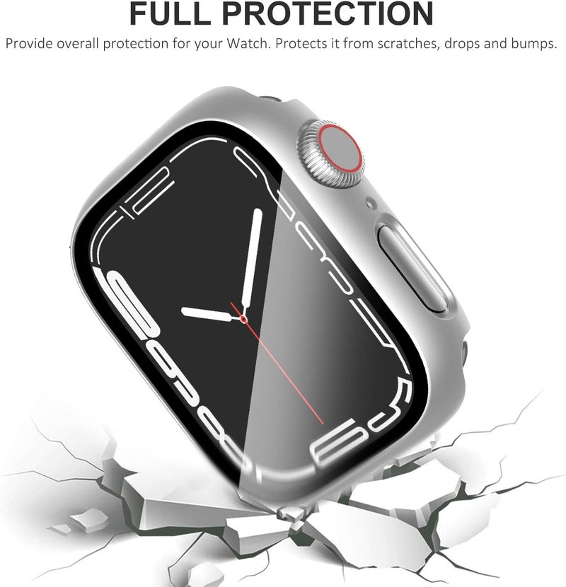 FULLIFE 3 Pack Screen Protector 41mm Compatible for Apple Watch Series 9/8/7 with 9H Tempered Glass,Overall Shockproof Cover Protective Case for iWatch 41mm(Black/Silver/Transparent) - Image 4