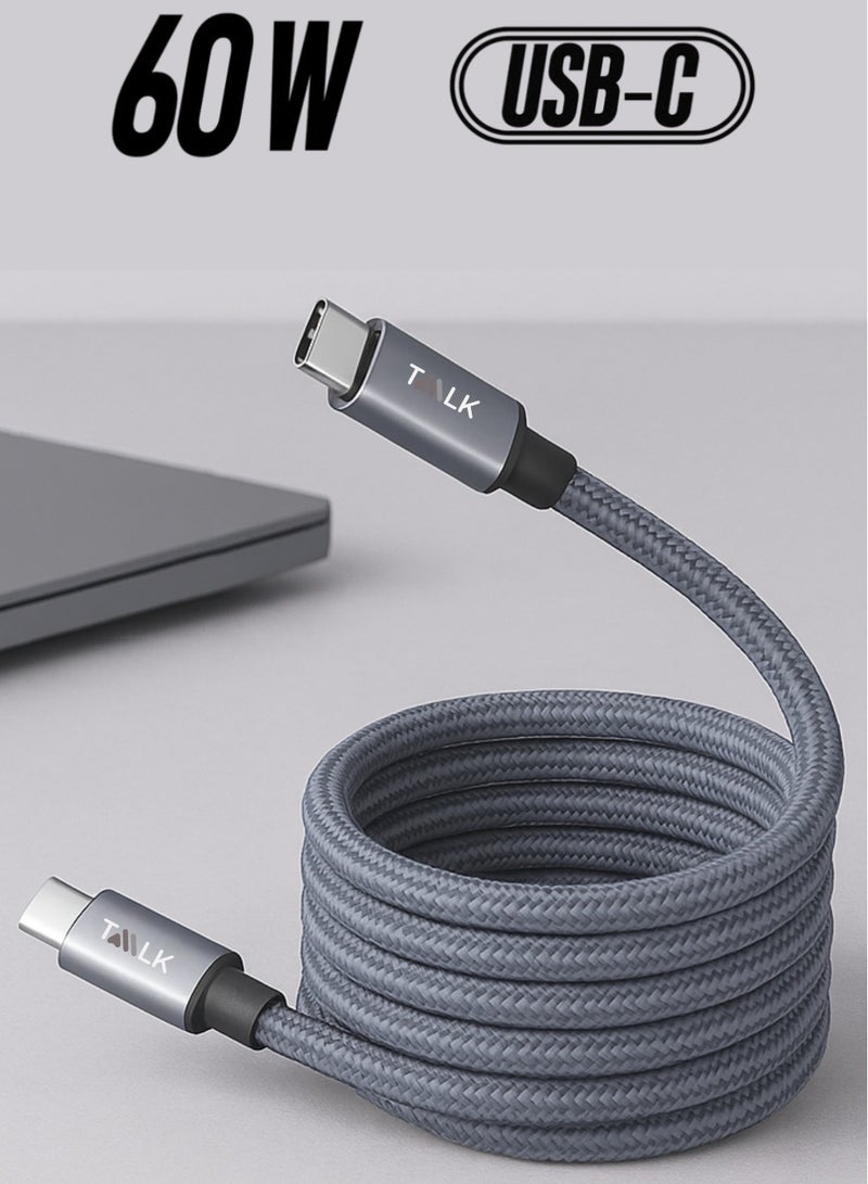 60W Magnetic USB-C to USB-C Cable 1M PD 3.0 Fast Charging Cord Compatible with iPhone 16 15 Series, MacBook Pro, iPad Pro, Samsung S24 S23 Ultra, Z Fold, OPPO, OnePlus, Huawei – Black