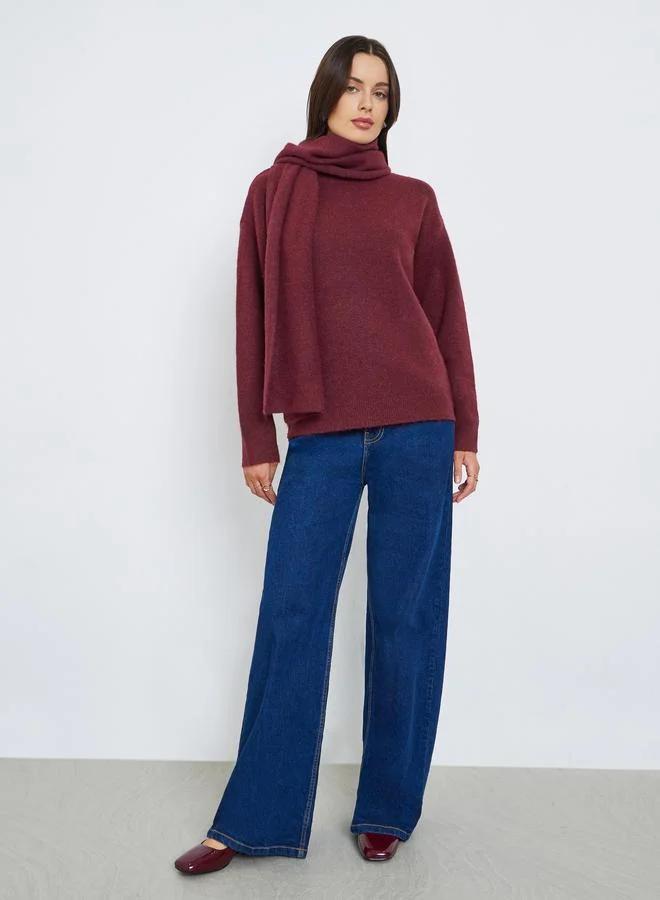 Styli Regular Fit Regular Length Sweater with Scarf