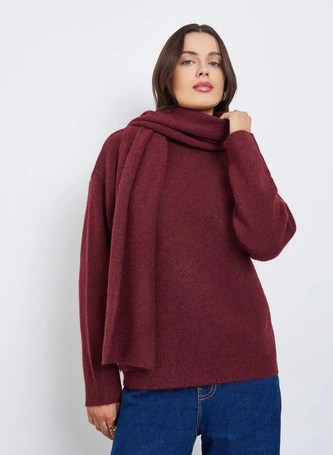 Styli Regular Fit Regular Length Sweater with Scarf