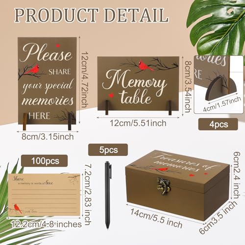 Gilprop 112 Pcs Celebration of Life Memory Cards Set Share a Memory Cards with Box 2 Wood Sign with 4 Hold and 5 Pens Sympathy Memorial Gifts Funeral Keepsake DecorationsCardinal - Image 3