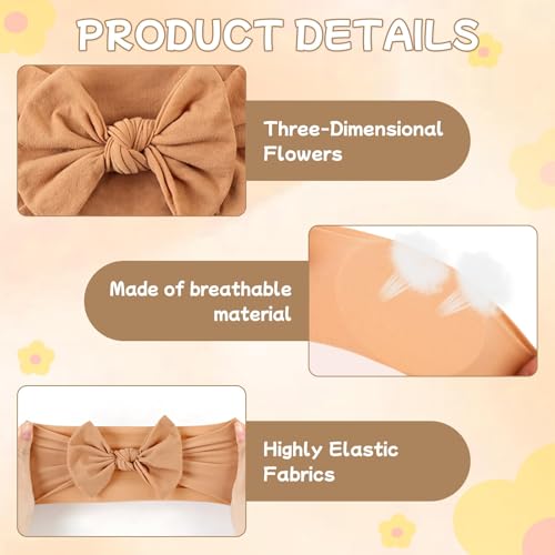 Ahamo Baby Hairbands for Girls | Soft Breathable Headband Set (6-Pack) | Hypoallergenic Comfort Fit for Newborn Infant Toddler | Beige, Brown, Pink, White, Black, Coffee Mix - Image 5