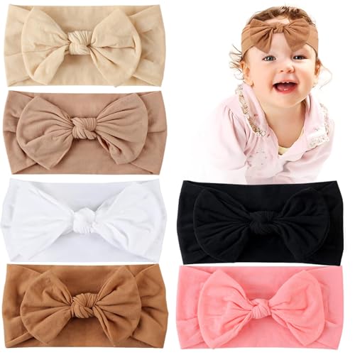 Ahamo Baby Hairbands for Girls | Soft Breathable Headband Set (6-Pack) | Hypoallergenic Comfort Fit for Newborn Infant Toddler | Beige, Brown, Pink, White, Black, Coffee Mix - Image 1