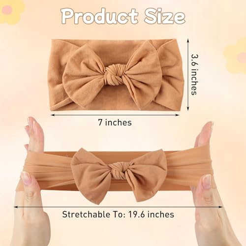 Ahamo Baby Hairbands for Girls | Soft Breathable Headband Set (6-Pack) | Hypoallergenic Comfort Fit for Newborn Infant Toddler | Beige, Brown, Pink, White, Black, Coffee Mix - Image 2