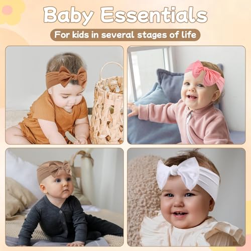 Ahamo Baby Hairbands for Girls | Soft Breathable Headband Set (6-Pack) | Hypoallergenic Comfort Fit for Newborn Infant Toddler | Beige, Brown, Pink, White, Black, Coffee Mix - Image 4