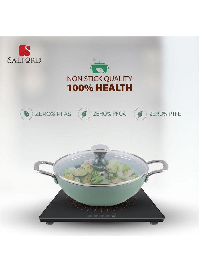 SALFORD SALFORD Forged Ceramic Non-Stick Kadai with Glass LID & Tubular SS Handle I Induction Base & Gas Ready I 2 Year Warranty Green 260mm I 3.25 Litre Kadai - Image 3