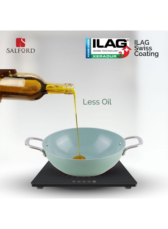 SALFORD SALFORD Forged Ceramic Non-Stick Kadai with Glass LID & Tubular SS Handle I Induction Base & Gas Ready I 2 Year Warranty Green 260mm I 3.25 Litre Kadai - Image 4