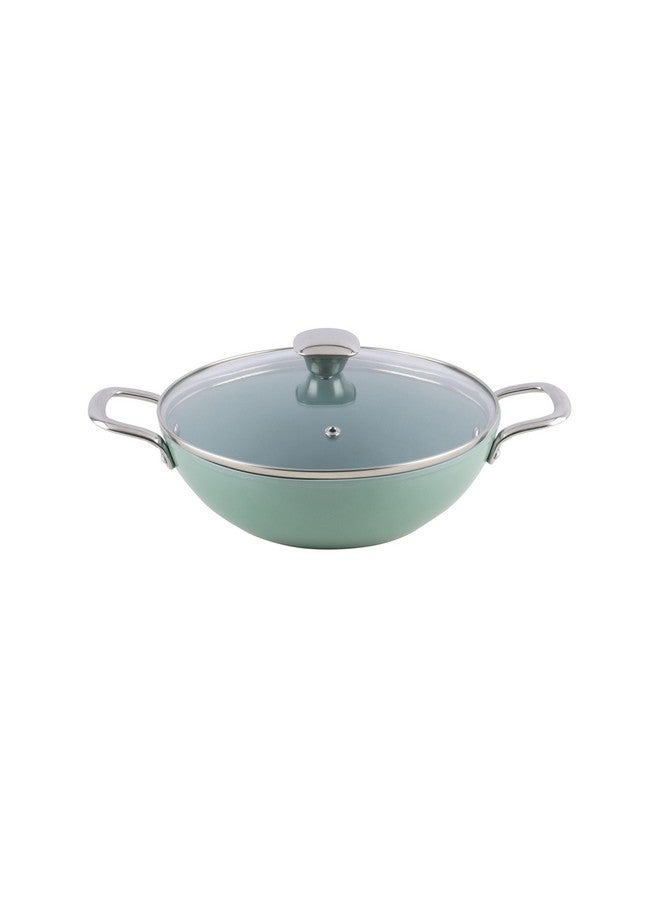 SALFORD SALFORD Forged Ceramic Non-Stick Kadai with Glass LID & Tubular SS Handle I Induction Base & Gas Ready I 2 Year Warranty Green 260mm I 3.25 Litre Kadai - Image 1