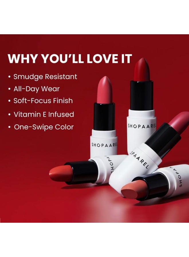 شوبارل أحمر الشفاه "فيلفيت فيوجن مات" (Velvet Fusion Matte) من Shopaarel – ترطيب يدوم طويلاً ولمسة نهائية مخملية ناعمة – درجة Bold01 - Image 2