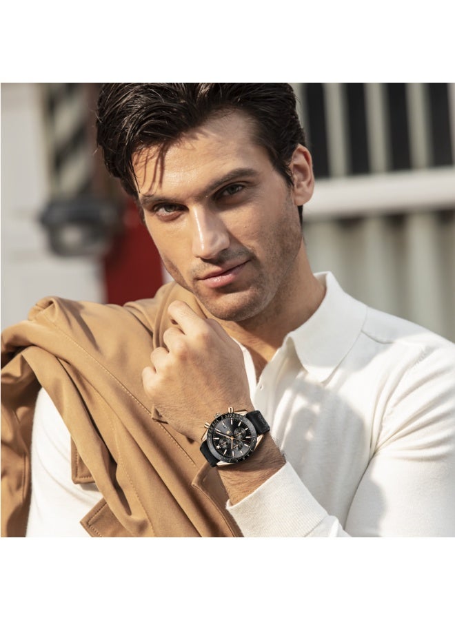 Sapphero Mens Watch Waterproof Chronograph Date Watch for Men Leather Strap Quartz Movement Analog Watch Business Casual Gift for Men - Image 2