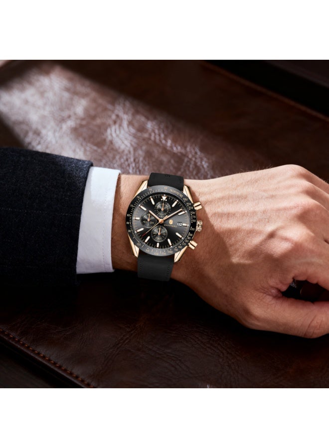 Sapphero Mens Watch Waterproof Chronograph Date Watch for Men Leather Strap Quartz Movement Analog Watch Business Casual Gift for Men - Image 3