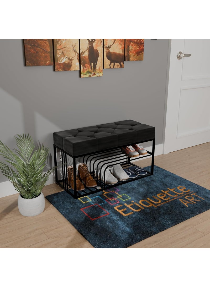 ETIQUETTE ART ETIQUETTE ART Entryway Elegance Shoe Bench with Storage Shoe Organizer Shelf for Living Room BedroomEnd of Bed Bench with Metal Velvet Cushion Upholstered Shoes Rack Ottoman BenchBlack 