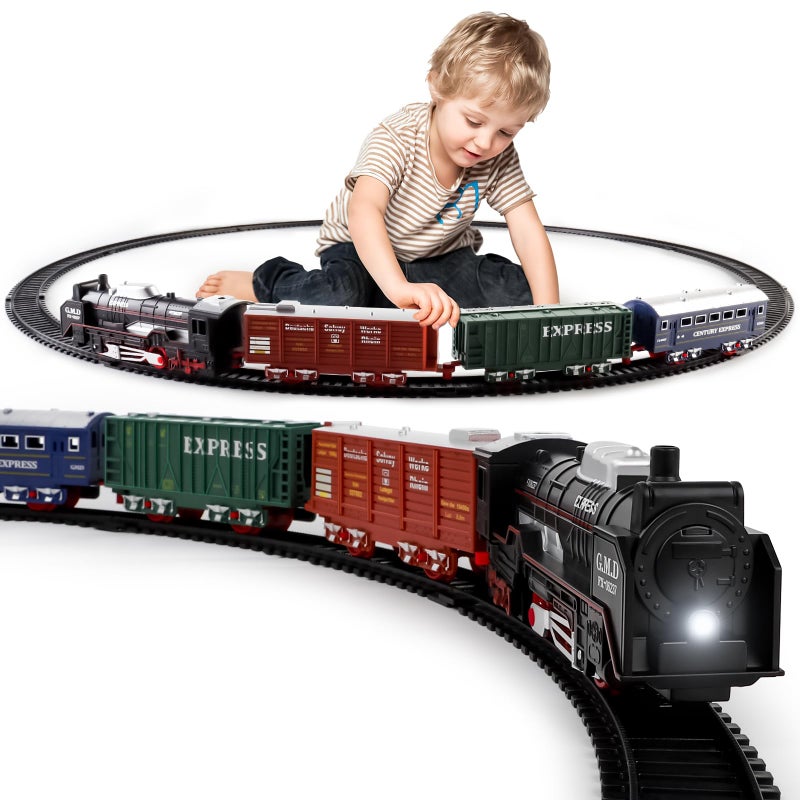 deAO Christmas Train Set Toys for Kids Toy Train Track Locomotive Engine Battery Powered Railway Kits with Road Signs and Tracks - Image 3
