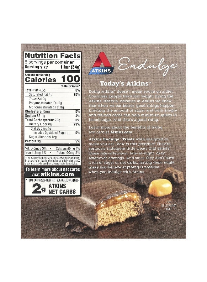 Atkins أتكينز، إندولج™، بار موس الشوكولاتة والكراميل، 5 بار، 1.2 أونصة (34 جرام) لكل منها - Image 2