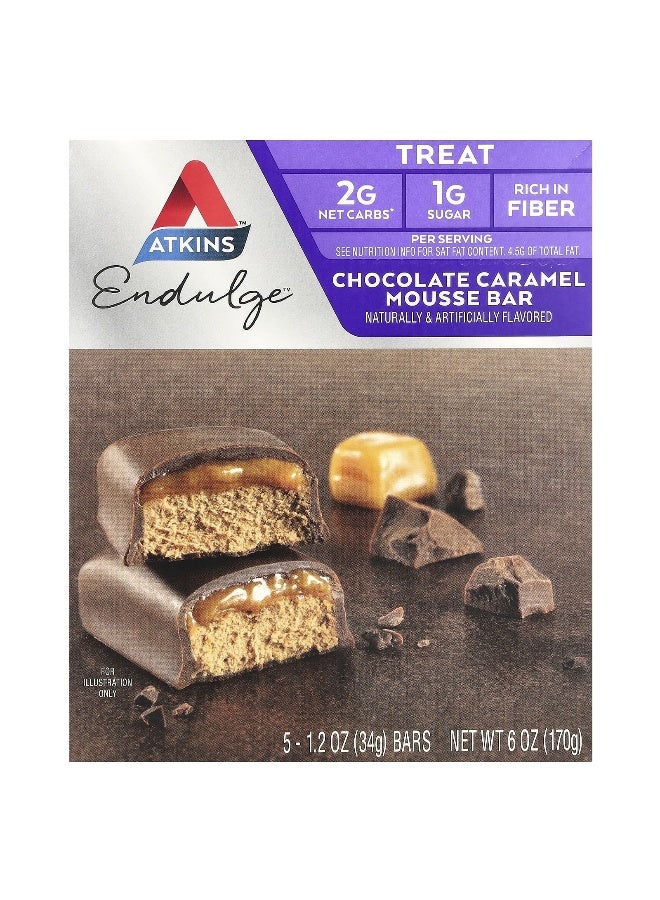 Atkins أتكينز، إندولج™، بار موس الشوكولاتة والكراميل، 5 بار، 1.2 أونصة (34 جرام) لكل منها - Image 1