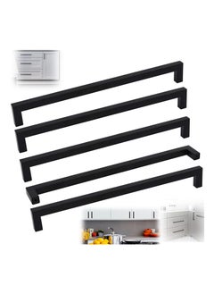 SYOSI 5 Pack Black Square Cabinet Pulls Drawer Handle Stainless Steel Modern Hardware for Kitchen and Bathroom Cabinets Cupboard Center 224mm Door  - Image 1