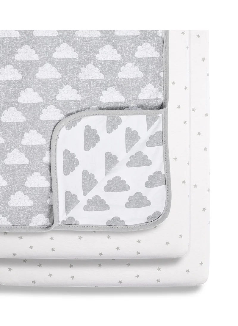 سنوز 3 Pieces Crib Bedding Set For Infant And Baby, Perfect Crib Starter Bedding Bundle, 100%Cotton , 1 X Blanket , 2 X Crib Sheets, Fitted Sheet Size:44 X 80Cm (Max.) , Blanket Size: 75 X 75Cm - Cloud Nine