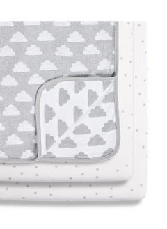 Snuz 3 Pieces Crib Bedding Set For Infant And Baby, Perfect Crib Starter Bedding Bundle, 100%Cotton , 1 X Blanket , 2 X Crib Sheets, Fitted Sheet Size:44 X 80Cm (Max.) , Blanket Size: 75 X 75Cm - Cloud Nine  - Image 2
