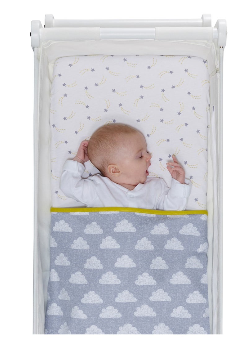 Snuz - 3 Pieces Crib Bedding Set For Infant And Baby, Perfect Crib Starter Bedding Bundle, 100%Cotton , 1 X Blanket , 2 X Crib Sheets, Fitted Sheet Size:44 X 80Cm (Max.) , Blanket Size: 75 X 75Cm - Cloud Nine - Image 1