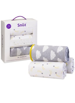 Snuz 3 Pieces Crib Bedding Set For Infant And Baby, Perfect Crib Starter Bedding Bundle, 100%Cotton , 1 X Blanket , 2 X Crib Sheets, Fitted Sheet Size:44 X 80Cm (Max.) , Blanket Size: 75 X 75Cm - Cloud Nine  - Image 3
