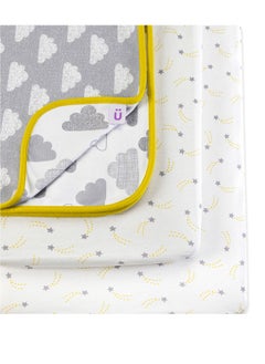 Snuz 3 Pieces Crib Bedding Set For Infant And Baby, Perfect Crib Starter Bedding Bundle, 100%Cotton , 1 X Blanket , 2 X Crib Sheets, Fitted Sheet Size:44 X 80Cm (Max.) , Blanket Size: 75 X 75Cm - Cloud Nine  - Image 1