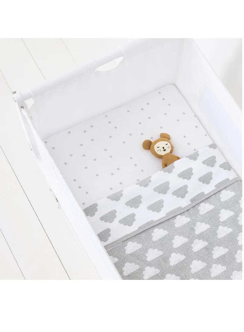 Snuz 3 Pieces Crib Bedding Set For Infant And Baby, Perfect Crib Starter Bedding Bundle, 100%Cotton , 1 X Blanket , 2 X Crib Sheets, Fitted Sheet Size:44 X 80Cm (Max.) , Blanket Size: 75 X 75Cm - Cloud Nine