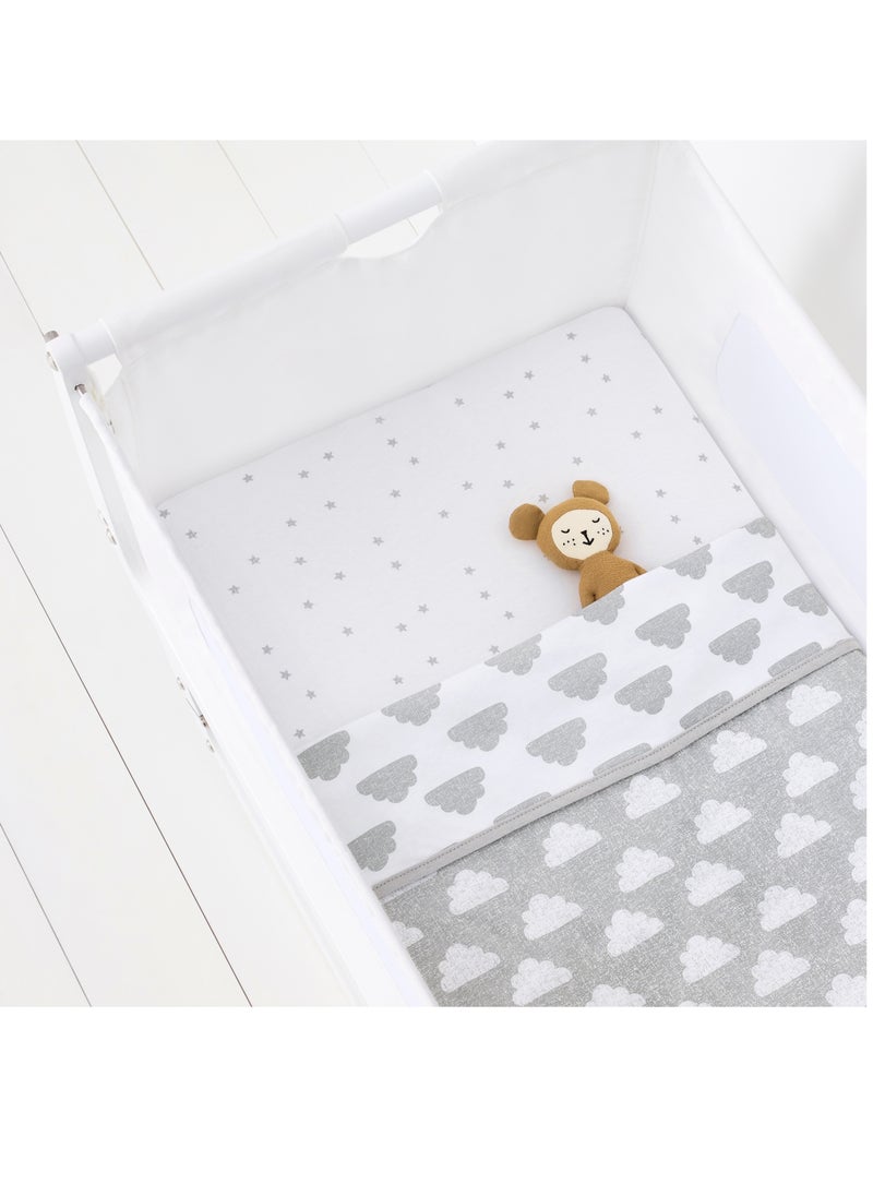 Snuz - 3 Pieces Crib Bedding Set For Infant And Baby, Perfect Crib Starter Bedding Bundle, 100%Cotton , 1 X Blanket , 2 X Crib Sheets, Fitted Sheet Size:44 X 80Cm (Max.) , Blanket Size: 75 X 75Cm - Cloud Nine - Image 1